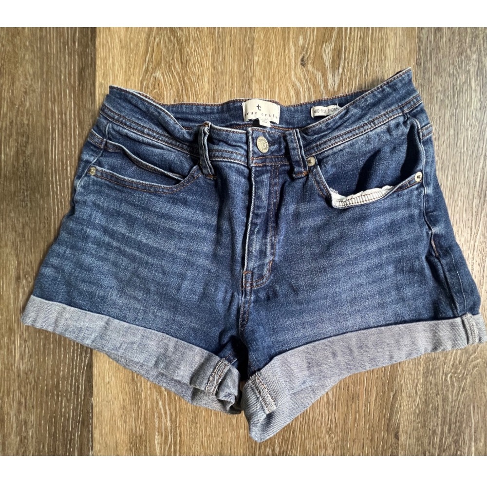 True Craft Denim‎ Shorts Womens 6 Blue Mid Rise Cuffed Hem Stretch Casual 2661
